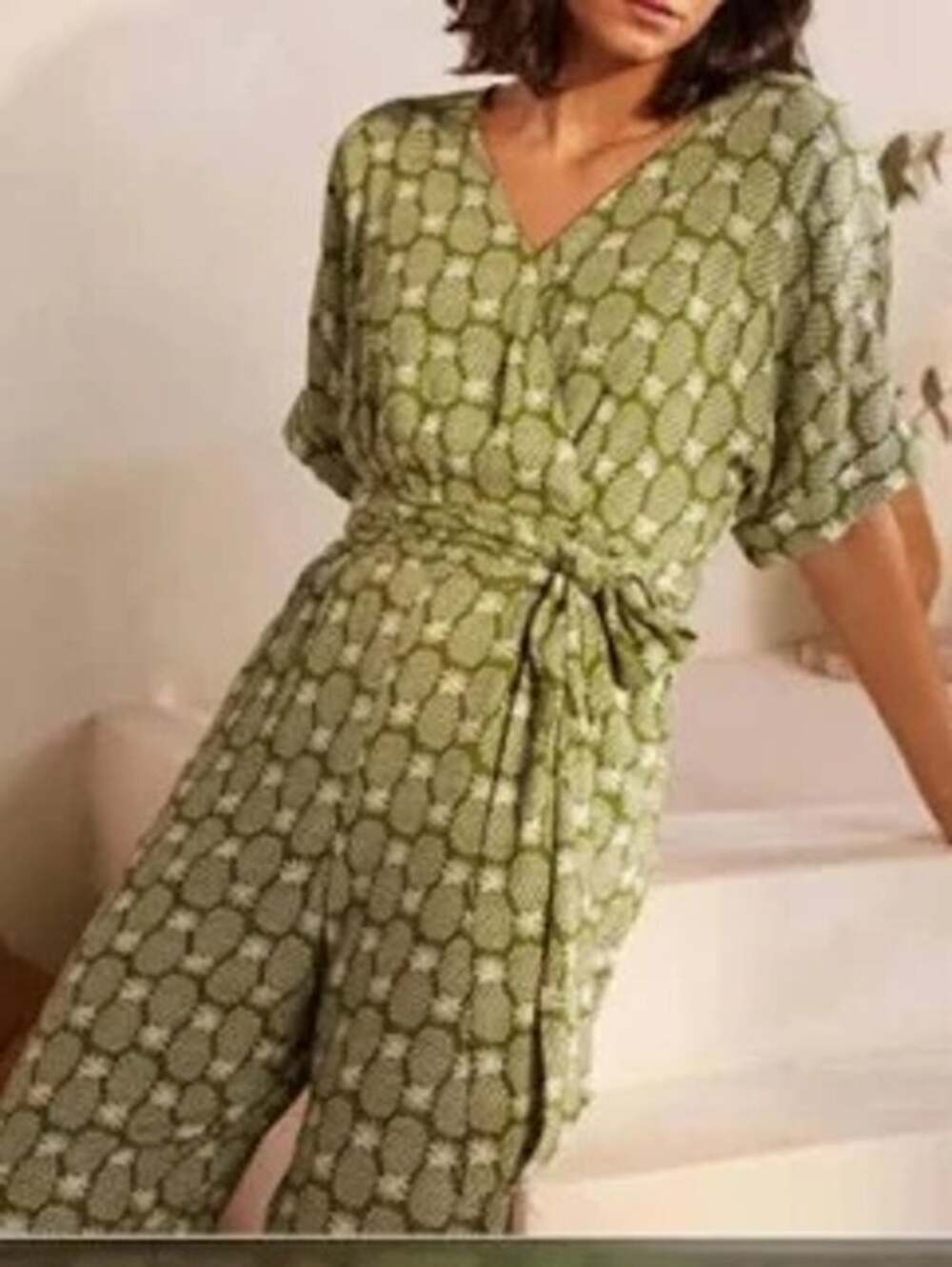 Boden Womens Alice Pineapple Print Jumpsuit Faux Wrap Straight Leg Summer 10R